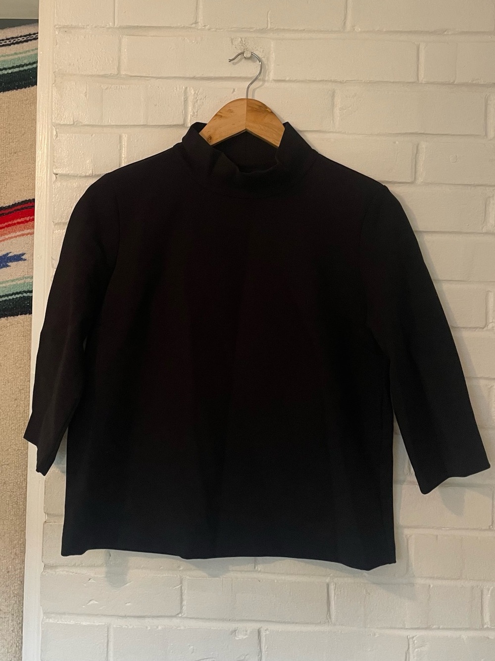 European Culture Black Mock Neck Short Sleeve Top Made in Italy Size XS Viscose